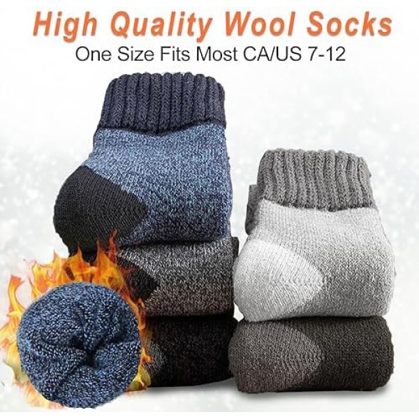 VoJoPi Men Wool Socks 5 Pairs,Size 7-12, Thick and Warm Winter Thermal Socks - Image 3