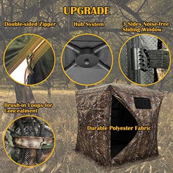 CROSS MARS Portable 3 Person 270° See Through Ground Camouflage Hunting Blind Tent - Image 3